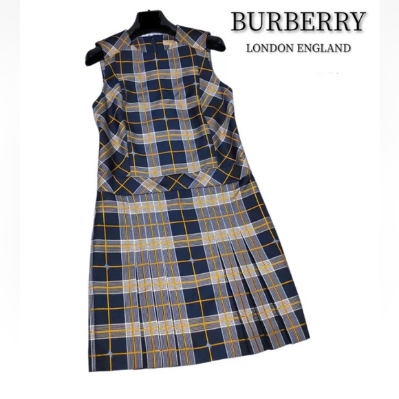 Burberry Alana Embroidered Equestrian Knight Logo Navy Plaid Mini Dress US 8 - Picture 6 of 16